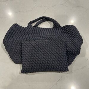 Naghedi Dark Blue Woven Tote and Pouch Set
